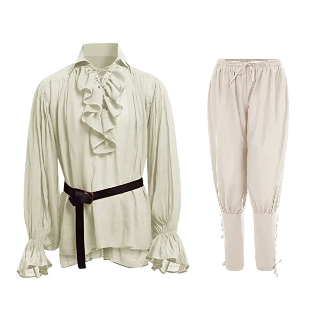 Medieval Gothic Lace Up Pirate Shirt - 中世風シャツ ラッフル付き ゴシック スチームパンク ビクトリア朝 海賊