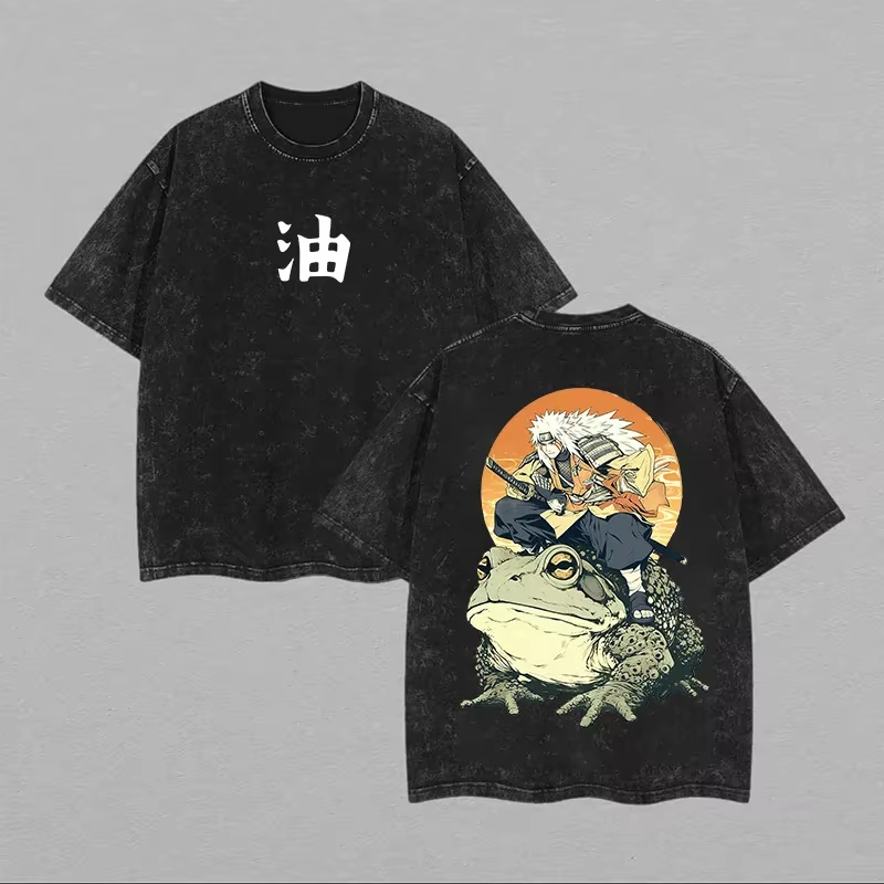 Acid Wash Vintage Graphic T Shirt - 2026年 ジライヤ Tシャツ ナルト トード三忍 ヴィンテージ風アシッドウォッシュ