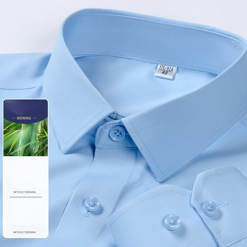 Breathable Bamboo Fiber Shirt Non Iron - メンズ竹繊維長袖ドレスシャツ – 防シワ、ノーアイロン、通気性がありお手入れ簡単、ピュアカラービジネスカジュアルシャツ