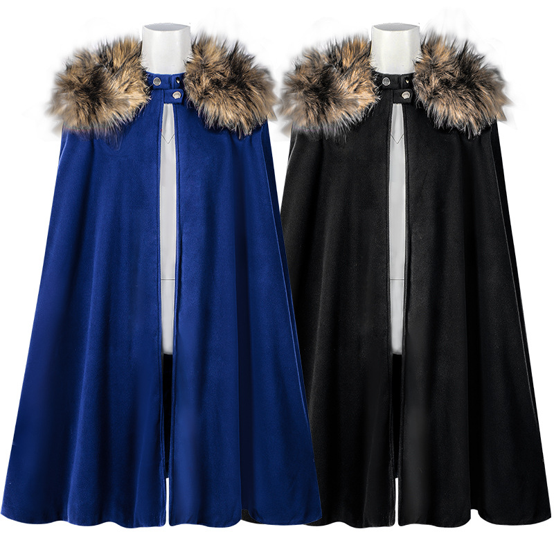Jackets - ハロウィーン用ウールケープ、レトロなファーカラー、スチームパンク風ショール、コスプレ用マント、中世風マント、男女兼用、コスプレ衣装。