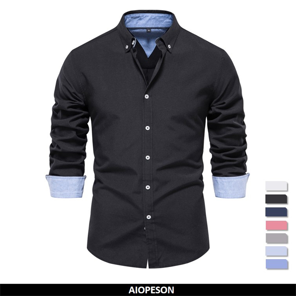 Oxford Cotton Casual Shirt Business - Aiopeson-メンズ長袖ボタンダウンオックスフォードシャツ、綿、ビジネス、カジュアル、秋、新しい、2022