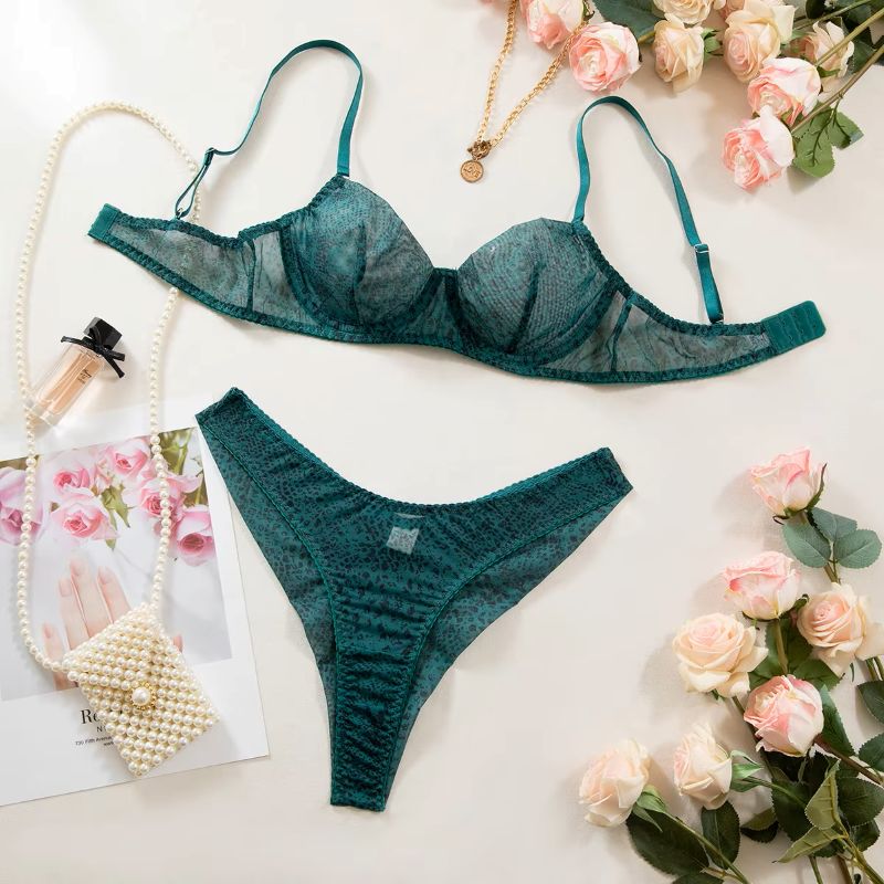 Underwear - 2 ピース/セット女性ランジェリーギャザリング超薄型メッシュ通気性下着セット繊細なブラジャーキットスチールリングプッシュアップブレーブセット
