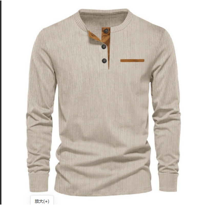 Corduroy Button Up Shirt Men - メンズ コーデュロイ ヘンリーネック 長袖 Tシャツ ファッション