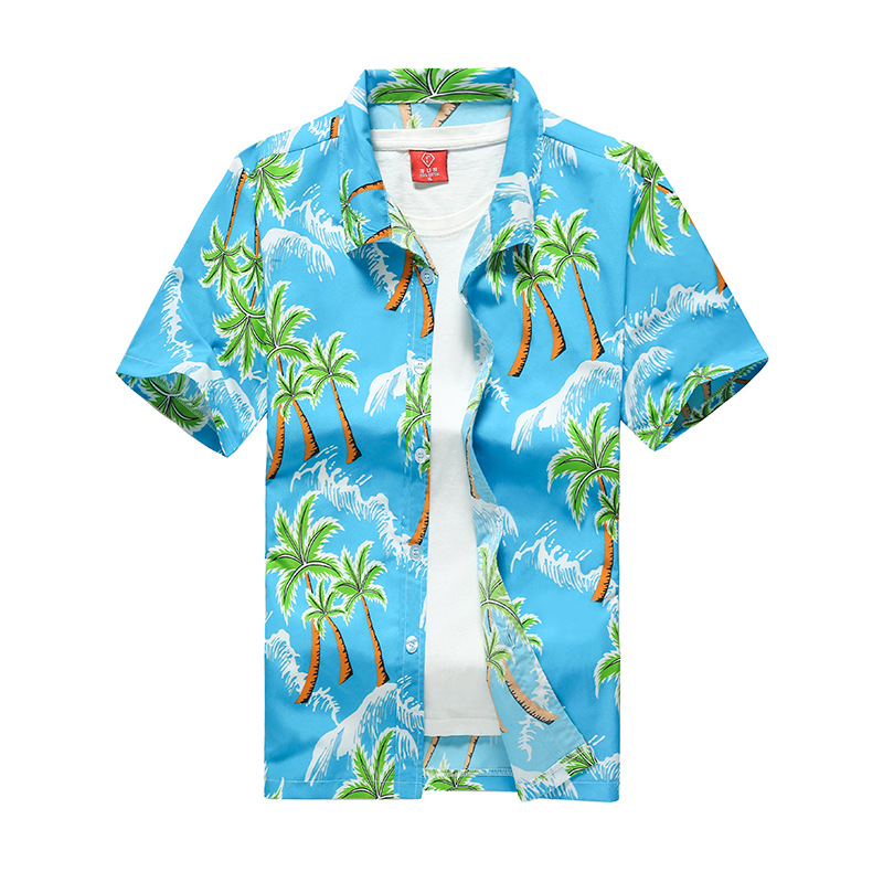 夏メンズハワイアンカジュアルカラーシャツ半袖ボタンココナッツ - Vintage Hawaiian Floral Shirt のレビューと価格