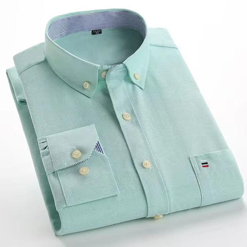 メンズ長袖オックスフォードシャツ,市松模様の若々しいシャツ, - Oxford Cotton Casual Shirt Business のレビューと価格