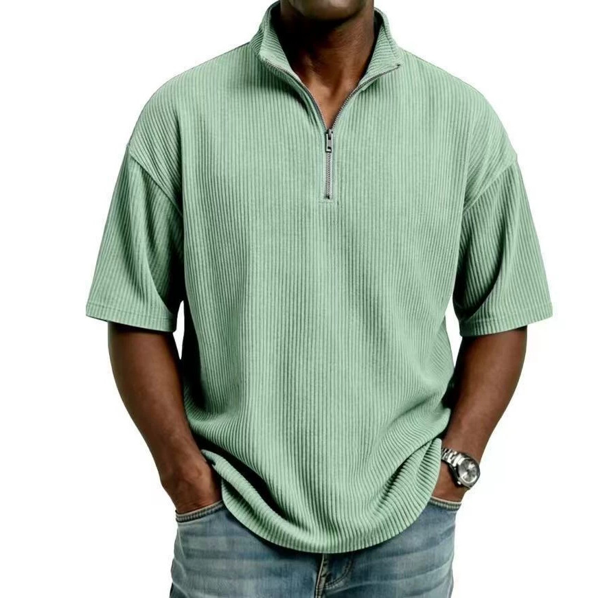 夏用コーデュロイスタンドカラーシャツ メンズ 無地 ルーズカ - Corduroy Button Up Shirt Men のレビューと価格