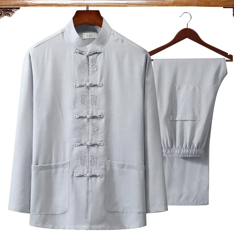 男性用中国綿リネン衣類,カンフー太極拳スーツ,長袖シャツとロ - Mens Linen Shirt Long Sleeve のレビューと価格