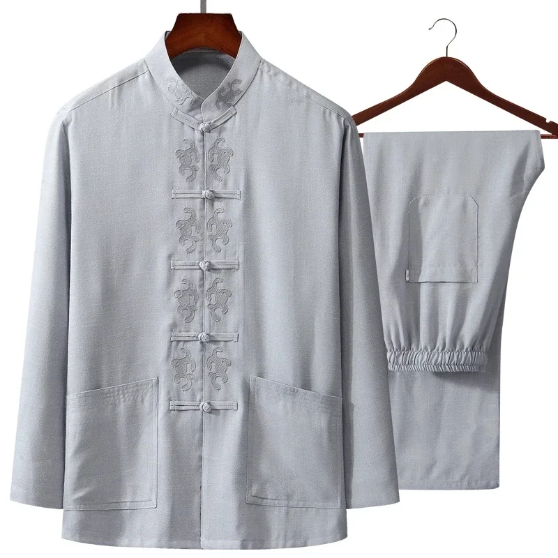 男性用中国綿リネン衣類,カンフー太極拳スーツ,長袖シャツとロ - Mens Linen Shirt Long Sleeve のレビューと価格
