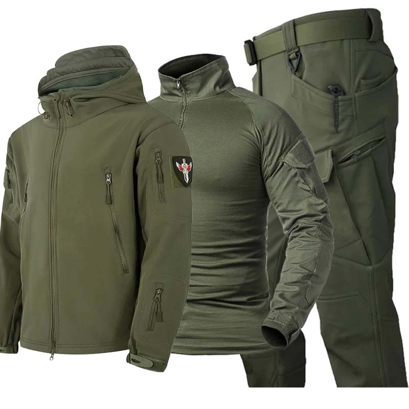 メンズ用迷彩柄タクティカル3点セット：フード付きジッパー付き - Tactical Military Shirt Cargo のレビューと価格