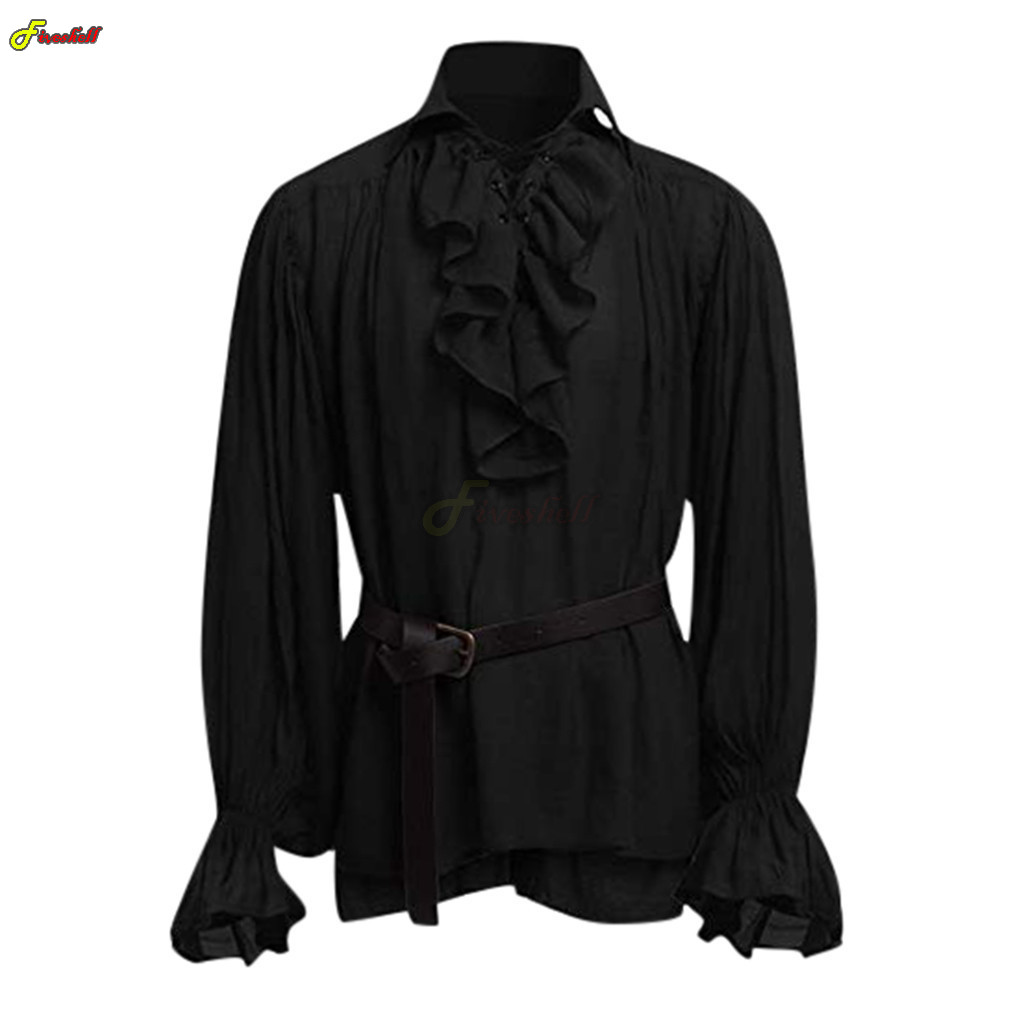 男性と女性のためのハロウィーンのレースアップ海賊シャツ,中世 - Medieval Gothic Lace Up Pirate Shirt のレビューと価格