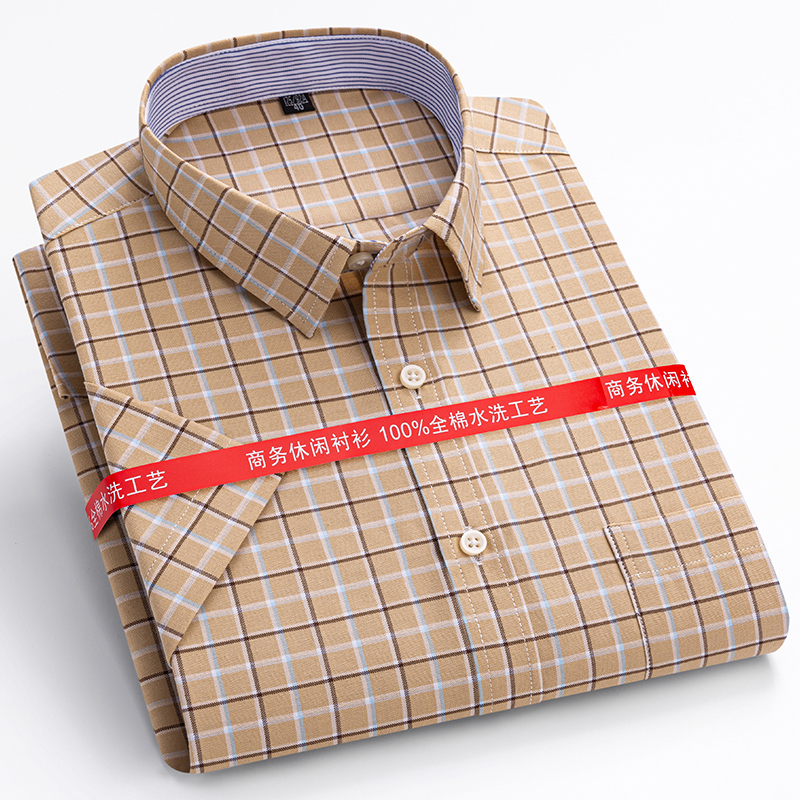 メンズ半袖オックスフォードシャツ,綿100% の市松模様の服 - Oxford Cotton Casual Shirt Business のレビューと価格