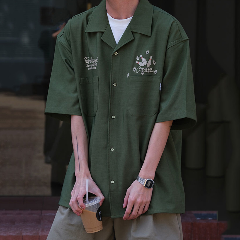 Bowling-女性と男性のための緑の半袖Tシャツ,レトロス - Short Sleeve Bowling Shirt Retro のレビューと価格