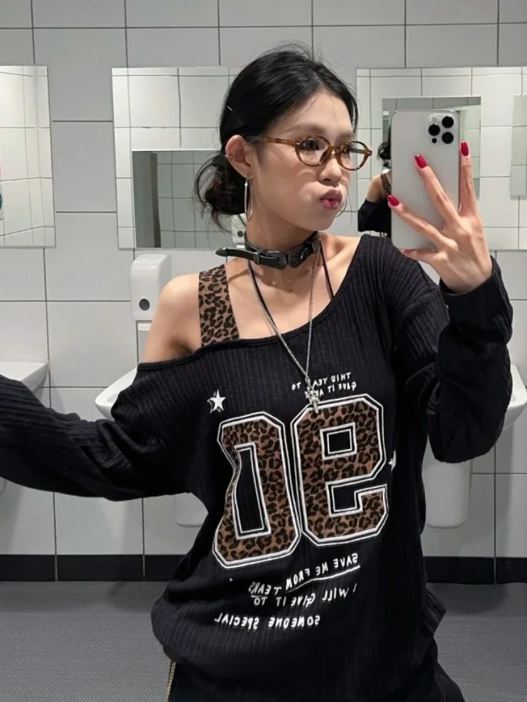Y2K パッチワーク ヒョウ柄 Tシャツ レディース ルーズ - Shirts のレビューと価格