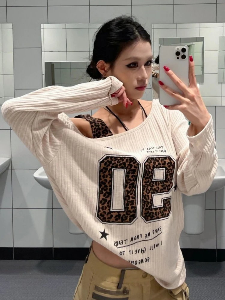 Y2K パッチワーク ヒョウ柄 Tシャツ レディース ルーズ - Shirts のレビューと価格