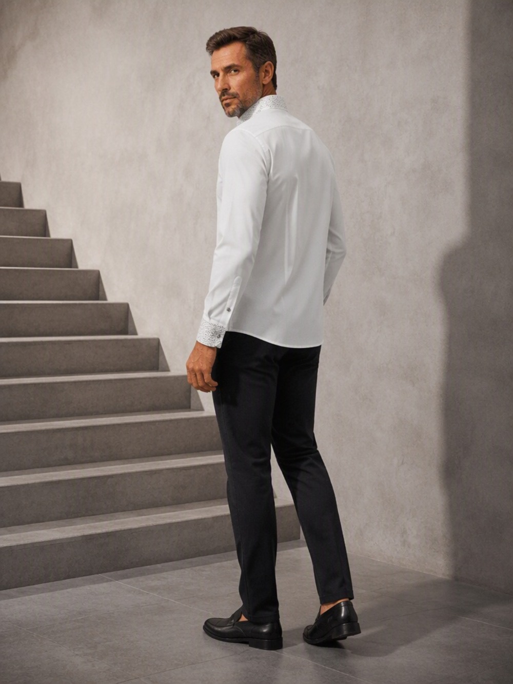メンズ カジュアル ビジネス ブラウス ファッション 高級ラ - Mandarin Collar Formal Shirt Slim Fit のレビューと価格