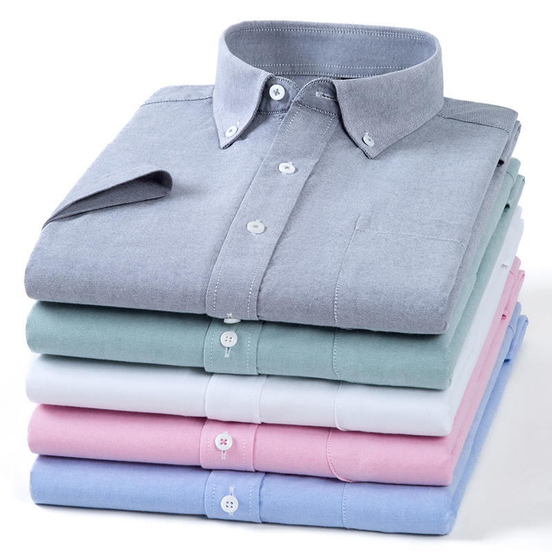 夏の高品質綿 100% 男性シャツ半袖ドレスシャツ男性スリム - Oxford Cotton Casual Shirt Business のレビューと価格