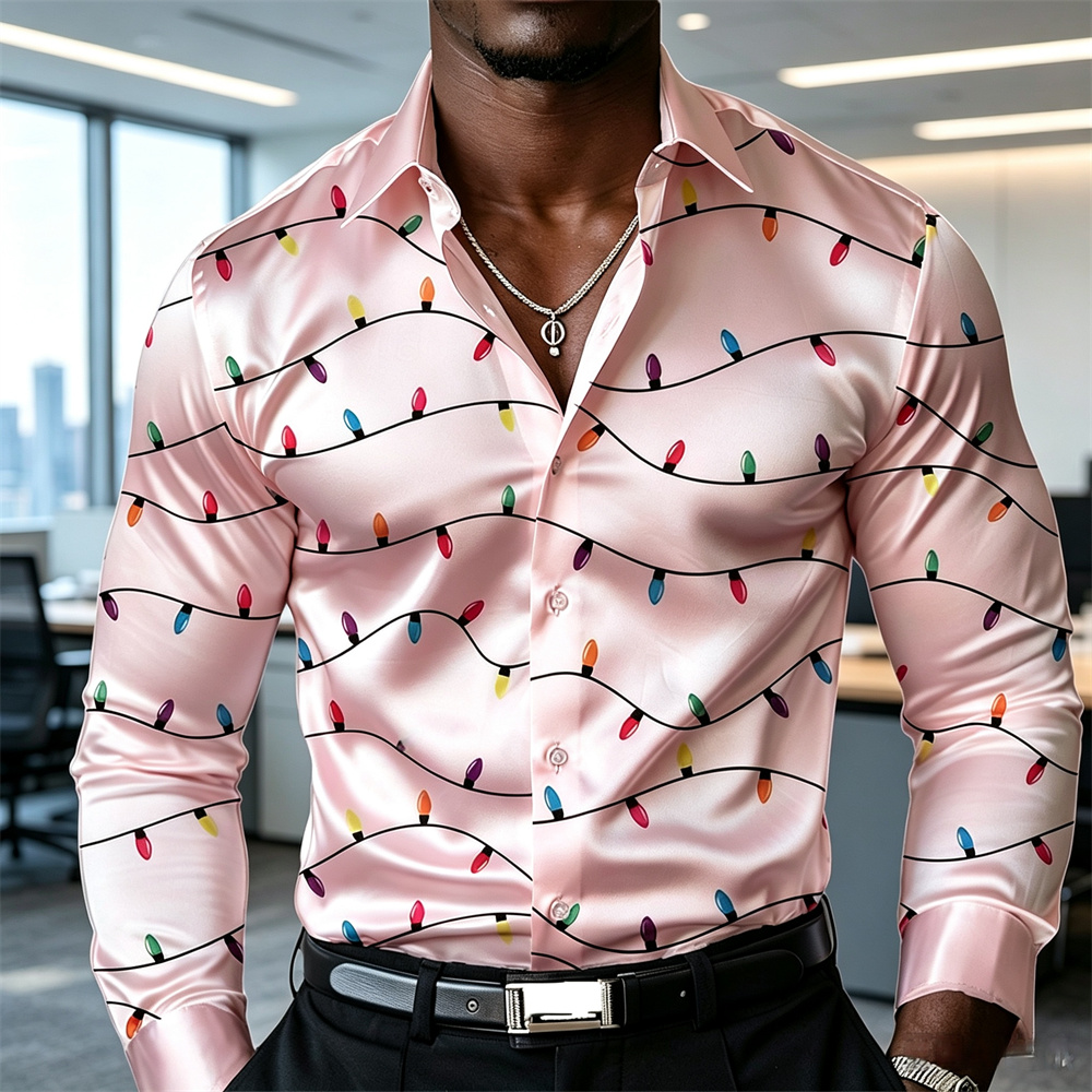 クリスマスメンズランタンシャツ、サテンシャツ、ボタンアップシ - Mens Satin Silk Dress Shirt のレビューと価格