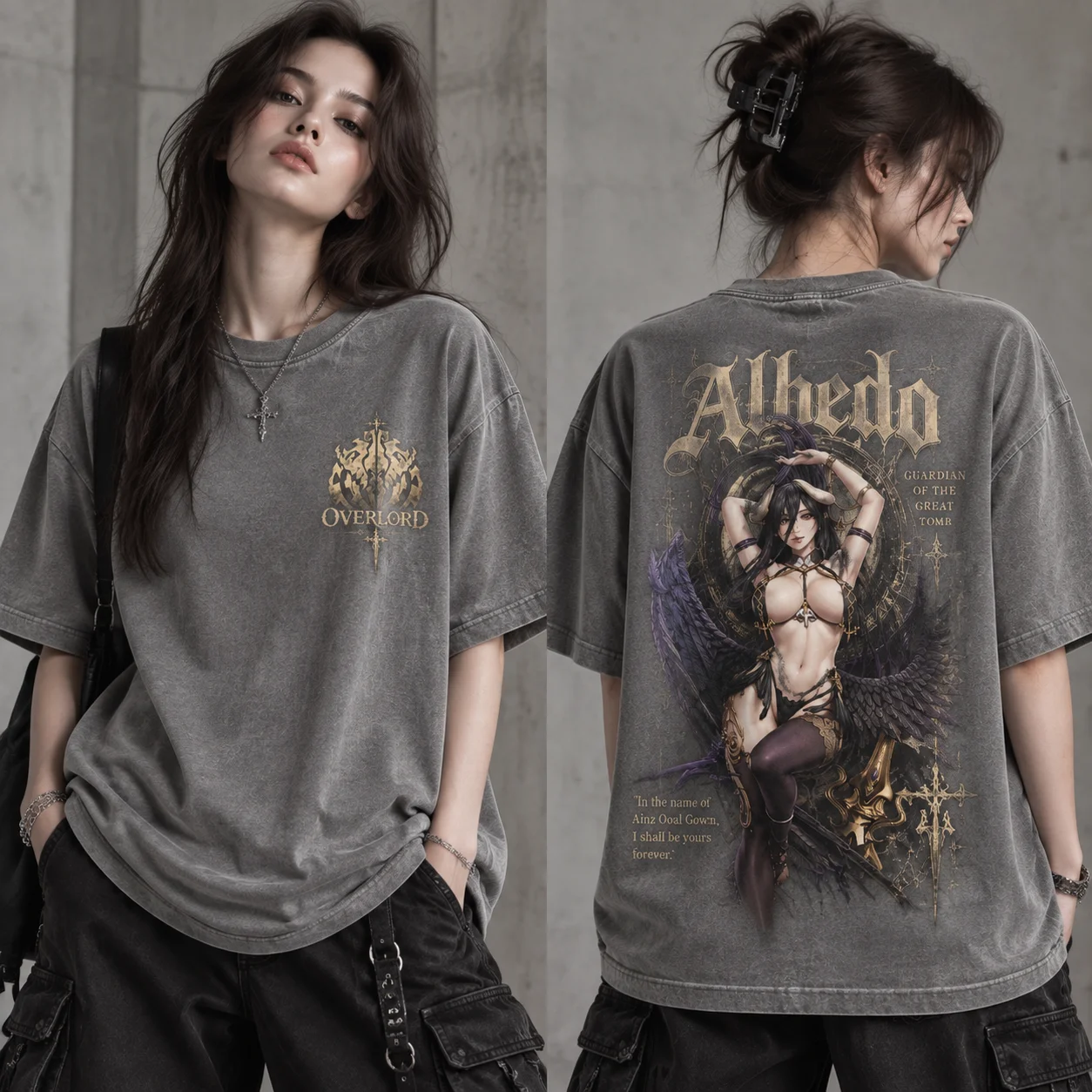 アルベド・オーバーロードのグラフィックTシャツ、両面にヴィン - Acid Wash Vintage Graphic T Shirt のレビューと価格