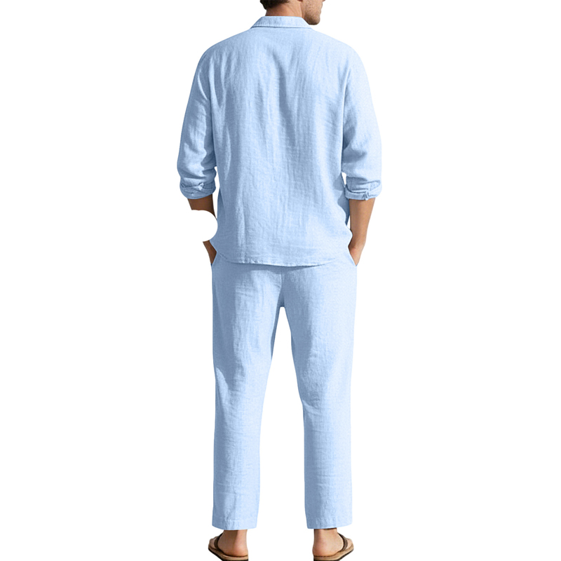 春夏リネンカジュアルセットゆったりビーチ長袖シャツ+ロングパ - Mens Linen Shirt Long Sleeve のレビューと価格