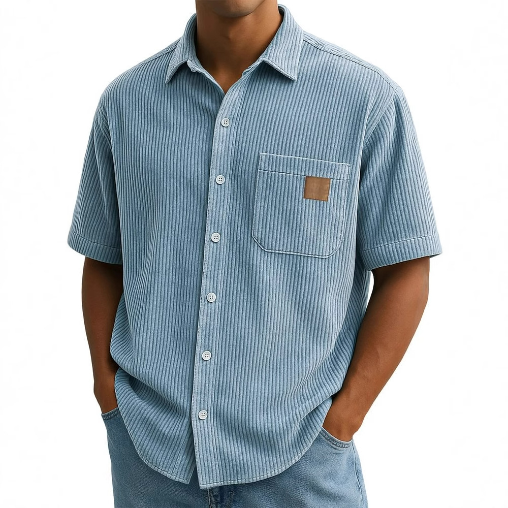 メンズコーデュロイ半袖シャツ、ヴィンテージパッチポケットサマ - Corduroy Button Up Shirt Men のレビューと価格